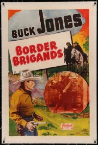 6y0049 BUCK JONES linen 1sh 1940s great art of the cowboy star pointing gun, Realart, Border Brigands!