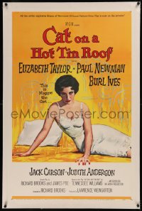 6y0054 CAT ON A HOT TIN ROOF linen 1sh 1958 classic artwork of Elizabeth Taylor as Maggie the Cat!