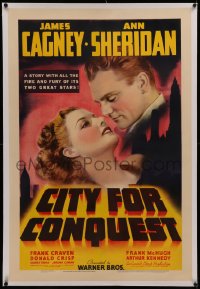 6y0059 CITY FOR CONQUEST linen 1sh 1940 romantic c/u of boxer James Cagney & sexy Ann Sheridan, rare