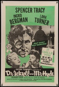 6y0080 DR. JEKYLL & MR. HYDE linen 1sh R1954 cool art of Spencer Tracy as half-man, half-monster!