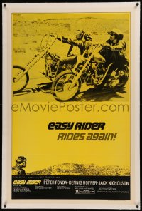 6y0082 EASY RIDER linen 1sh R1972 best classic image of Peter Fonda & Dennis Hopper on motorcycles!