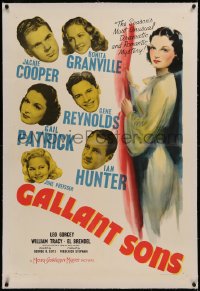 6y0104 GALLANT SONS linen 1sh 1940 Jackie Cooper, full-length art of sexy Gail Patrick plus top stars!