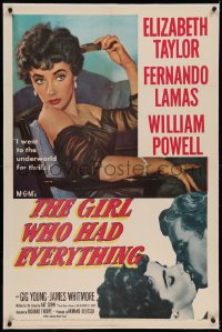 6y0110 GIRL WHO HAD EVERYTHING linen 1sh 1953 Elizabeth Taylor goes to the underworld for thrills!