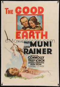 6y0114 GOOD EARTH linen style C 1sh 1937 Asian Paul Muni & Luise Rainer, from Pearl S. Buck novel!