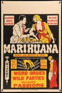6y0181 MARIHUANA linen 1sh 1930s Dwain Esper drug expose, weed with roots in Hell, weird orgies, rare!