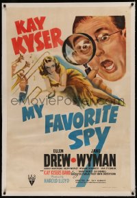 6y0192 MY FAVORITE SPY linen 1sh 1942 cool art of detective Kay Kyser spying on sexiest Ellen Drew!