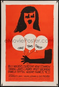 6y0205 ONE, TWO, THREE linen 1sh 1962 Billy Wilder, wonderful Saul Bass art of girl with balloons!