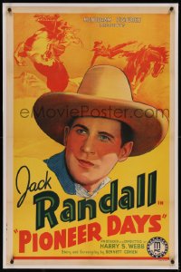 6y0215 PIONEER DAYS linen 1sh 1940 great stone litho artwork of cowboy Jack Randall c/u & on horse!