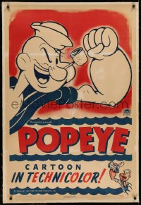 6y0216 POPEYE CARTOON linen 1sh 1943 Paramount animation, great art of him c/u & eating spinach, rare!