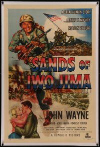 6y0243 SANDS OF IWO JIMA linen style B 1sh 1950 great art of World War II Marine John Wayne, rare!