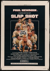 6y0256 SLAP SHOT linen 1sh 1977 Paul Newman hockey sports classic, great cast portrait art by Craig!
