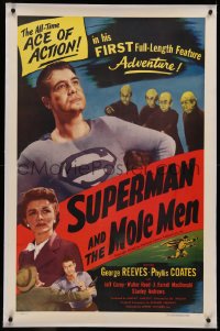 6y0275 SUPERMAN & THE MOLE MEN linen 1sh 1951 George Reeves in his 1st full-length feature adventure!