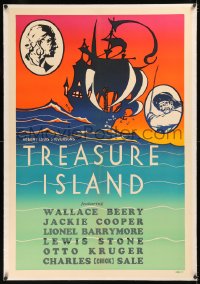 6y0297 TREASURE ISLAND linen 1sh 1934 different art of Wallace Beery as Long John Silver & ship, rare!