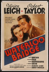 6y0314 WATERLOO BRIDGE linen style C 1sh 1940 c/u art of Vivien Leigh & Robert Taylor, ultra rare!