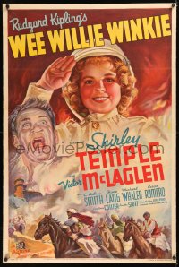 6y0316 WEE WILLIE WINKIE linen style B 1sh 1938 Fox stone litho of Shirley Temple & McLaglen, rare!
