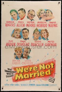 6y0315 WE'RE NOT MARRIED linen 1sh 1952 art of young Marilyn Monroe, Ginger Rogers & other couples!