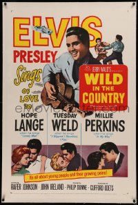 6y0324 WILD IN THE COUNTRY linen 1sh 1961 Elvis Presley sings of love to Tuesday Weld, rock & roll!