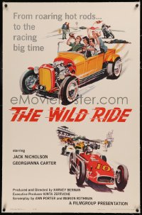 6y0325 WILD RIDE linen 1sh 1960 from roaring hot rods to the racing big time, early Jack Nicholson!