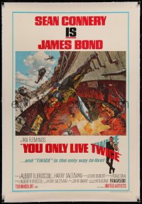 6y0332 YOU ONLY LIVE TWICE linen 1sh 1967 Frank McCarthy volcano art of Sean Connery as James Bond!