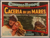 6z0019 SEA CHASE linen Argentinean 43x58 1956 different art of John Wayne & sexy Lana Turner, rare!