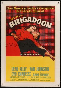 6z0288 BRIGADOON linen Argentinean 1955 great romantic c/u of Gene Kelly & Cyd Charisse over plaid!