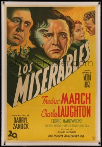 6z0293 LES MISERABLES linen Argentinean R1940s Fredric March, Charles Laughton, Victor Hugo, rare!