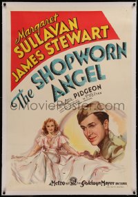 6z0280 SHOPWORN ANGEL linen Aust 1sh 1938 stone litho of Margaret Sullavan & James Stewart, rare!