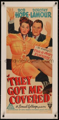 6z0286 THEY GOT ME COVERED linen Aust daybill 1943 Bob Hope, Dorothy Lamour, their best, no kidding!