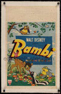 6z0311 BAMBI linen Belgian 1947 Walt Disney cartoon classic, great art with Thumper & Flower, rare!