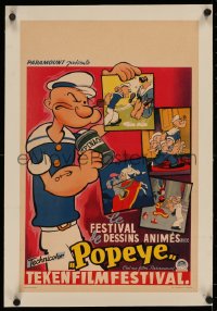 6z0318 POPEYE TEKENFILMFESTIVAL linen Belgian 1950s great cartoon image with can of spinach, rare!