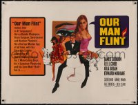 6z0338 OUR MAN FLINT linen British quad 1966 Bob Peak art of James Coburn, sexy James Bond spy spoof!