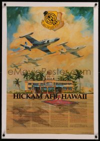 6z0171 HICKAM AFB, HAWAII linen 20x30 commercial poster 1980s Croci art of jets over military base!