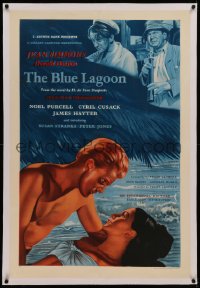 6z0323 BLUE LAGOON linen English 1sh 1949 young Jean Simmons & boy shipwrecked on desert island, rare!