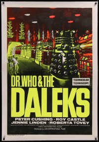 6z0325 DR. WHO & THE DALEKS linen dayglo English 1sh R1960s Peter Cushing, wildest space adventure!