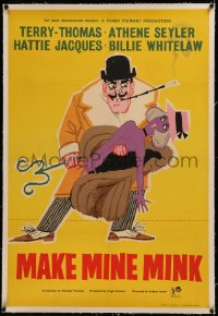 6z0327 MAKE MINE MINK linen English 1sh 1961 artwork of Terry-Thomas stealing sexy woman's clothes!