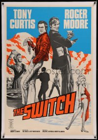 6z0328 SWITCH linen English 1sh 1975 great art of Tony Curtis & Roger Moore back to back, Persuaders!