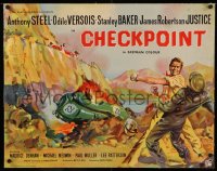 6z0322 CHECKPOINT linen English 1/2sh 1956 cool art of race car driver Anothony Steel fighting, rare!