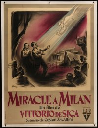 6z0083 MIRACLE IN MILAN linen French 1p 1951 Vittorio De Sica's Miracolo a Milano, Grinsson art, rare!
