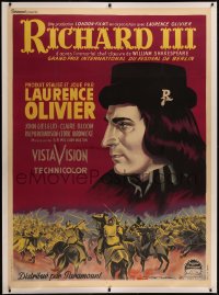 6z0093 RICHARD III linen French 1p 1956 different art of Laurence Olivier by Roger Soubie, rare!