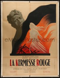 6z0095 SCARLET BAZAAR linen French 1p 1947 La Kermesse Rouge, Lancy art of man over woman's silhouette!