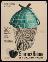 6z0361 SHERLOCK HOLMES & THE DEADLY NECKLACE linen French 24x31 1964 art of fingerprint w/cap & pipe!