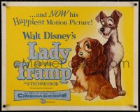 6z0118 LADY & THE TRAMP linen 1/2sh 1955 Disney's happiest motion picture, canine dog classic cartoon!