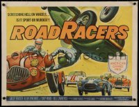 6z0125 ROADRACERS linen 1/2sh 1959 great American Grand Prix race car art, screeching hell on wheels!