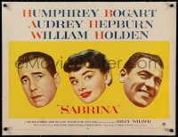 6z0126 SABRINA linen style B 1/2sh 1954 Audrey Hepburn, Humphrey Bogart, William Holden, Wilder, rare!