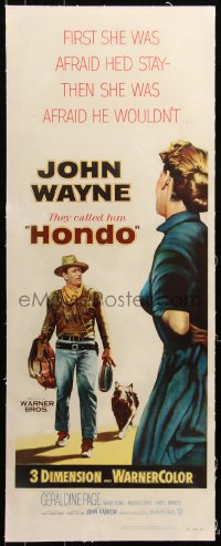6z0146 HONDO linen 3D insert 1953 John Wayne was a stranger to all but the surly dog at his side!