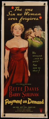 6z0239 PAYMENT ON DEMAND linen insert 1951 Sullivan committed the sin Bette Davis couldn't forgive!