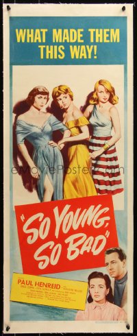 6z0153 SO YOUNG, SO BAD linen insert 1950 art of Paul Henreid, Rita Moreno & three sexy bad girls!