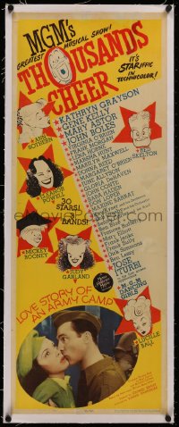 6z0242 THOUSANDS CHEER linen insert 1943 cool caricatures of Judy Garland & MGM stars by Hirschfeld!