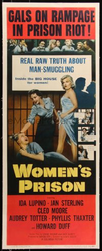 6z0161 WOMEN'S PRISON linen insert 1954 Ida Lupino & super sexy convict Cleo Moore, gals on rampage!