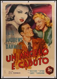 6z0008 FALLEN ANGEL linen Italian 1p 1948 Cesselon art of Alice Faye, Dana Andrews & Darnell, rare!